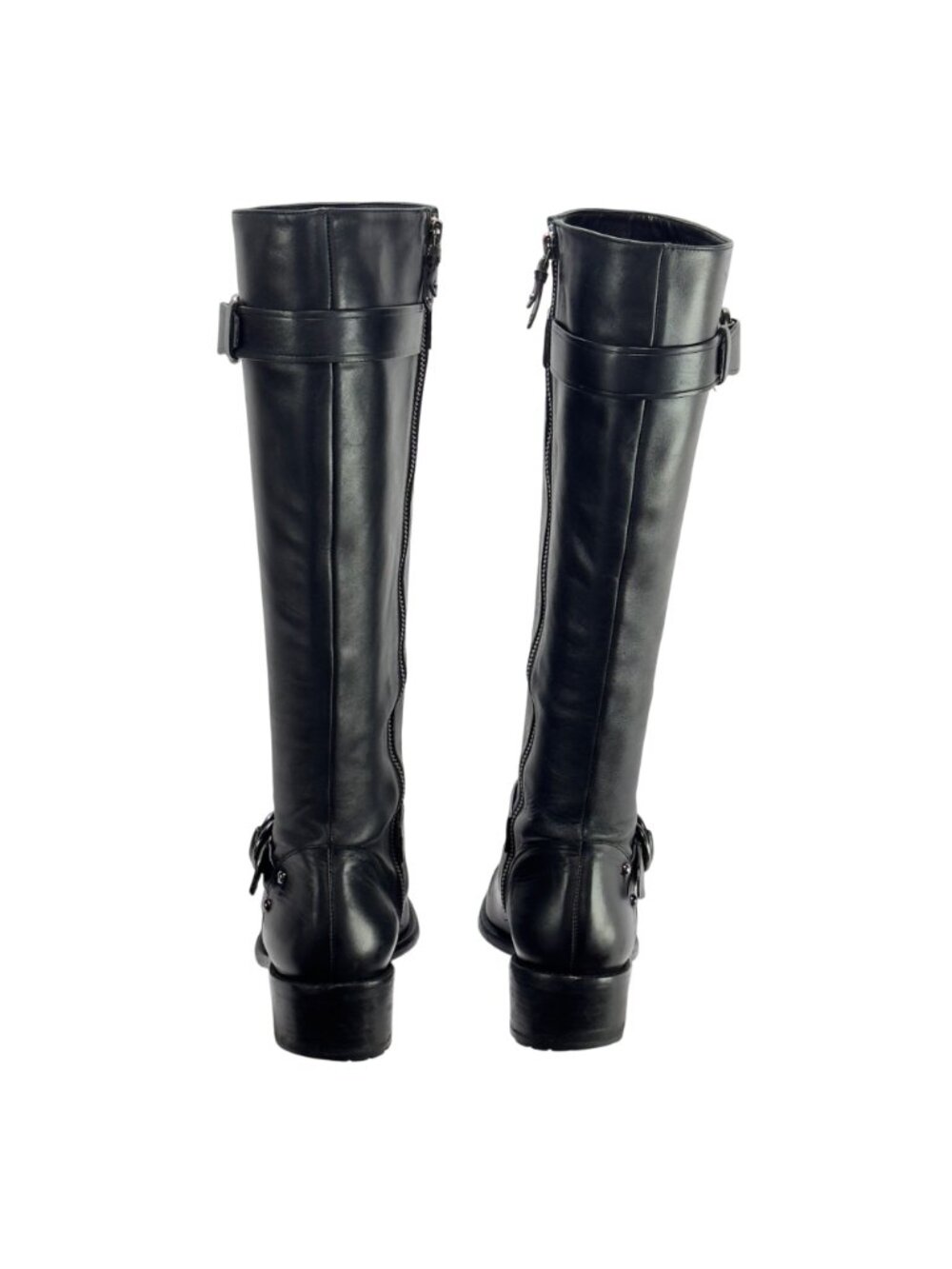 COLE HAAN Women's Black Leather Knee-High Riding Boots Buckle Detailing Size 7B - Picture 12 of 13